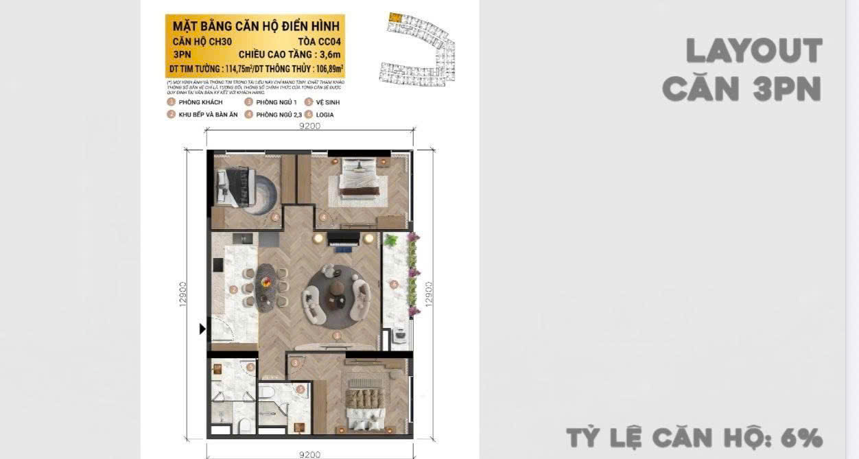 thiết kế căn hộ 3PN