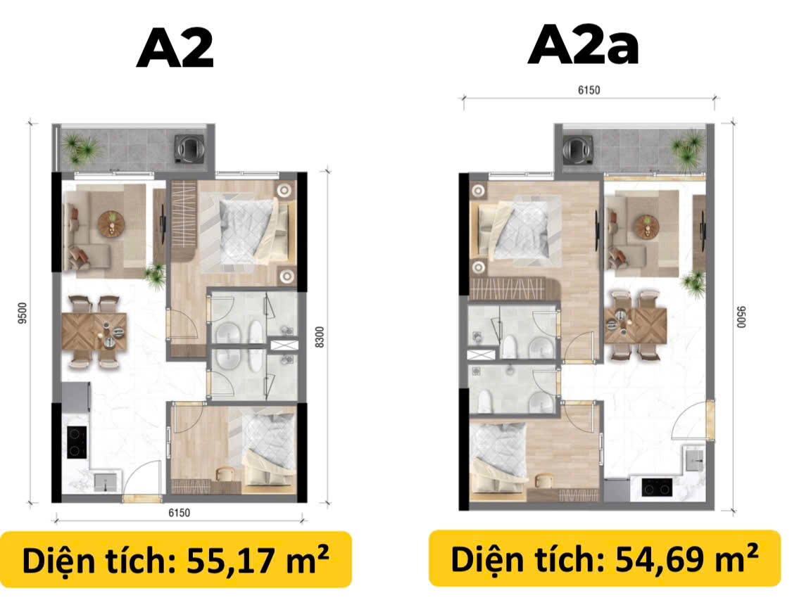 thiết kế căn hộ 2PN